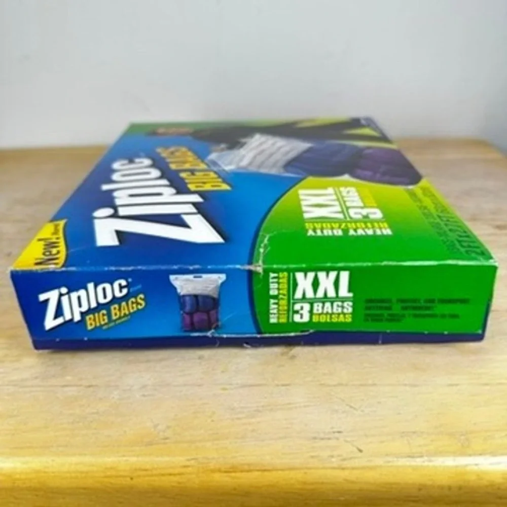 Ziploc Big Bags XXL 3 Count Heavy Duty Storage Bags 2ft x 2.7ft NEW OPEN BOX NOS